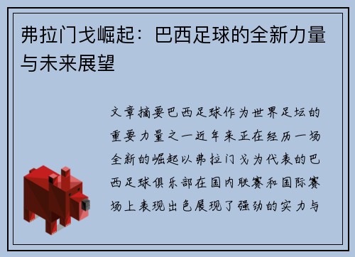 弗拉门戈崛起：巴西足球的全新力量与未来展望
